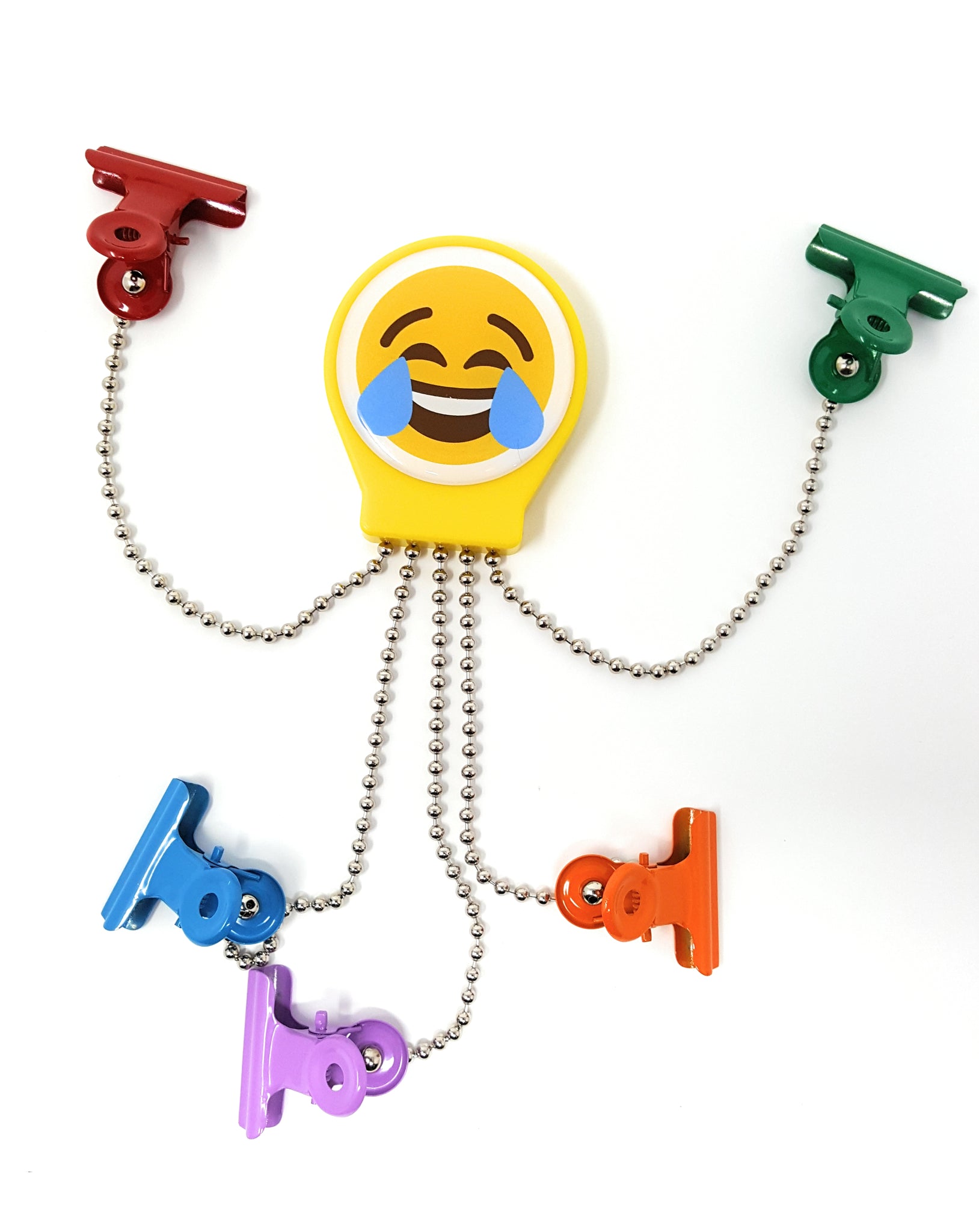OctoClip Refrigerator Magnet – LOL Tears Emoji with Multi Colored Clips