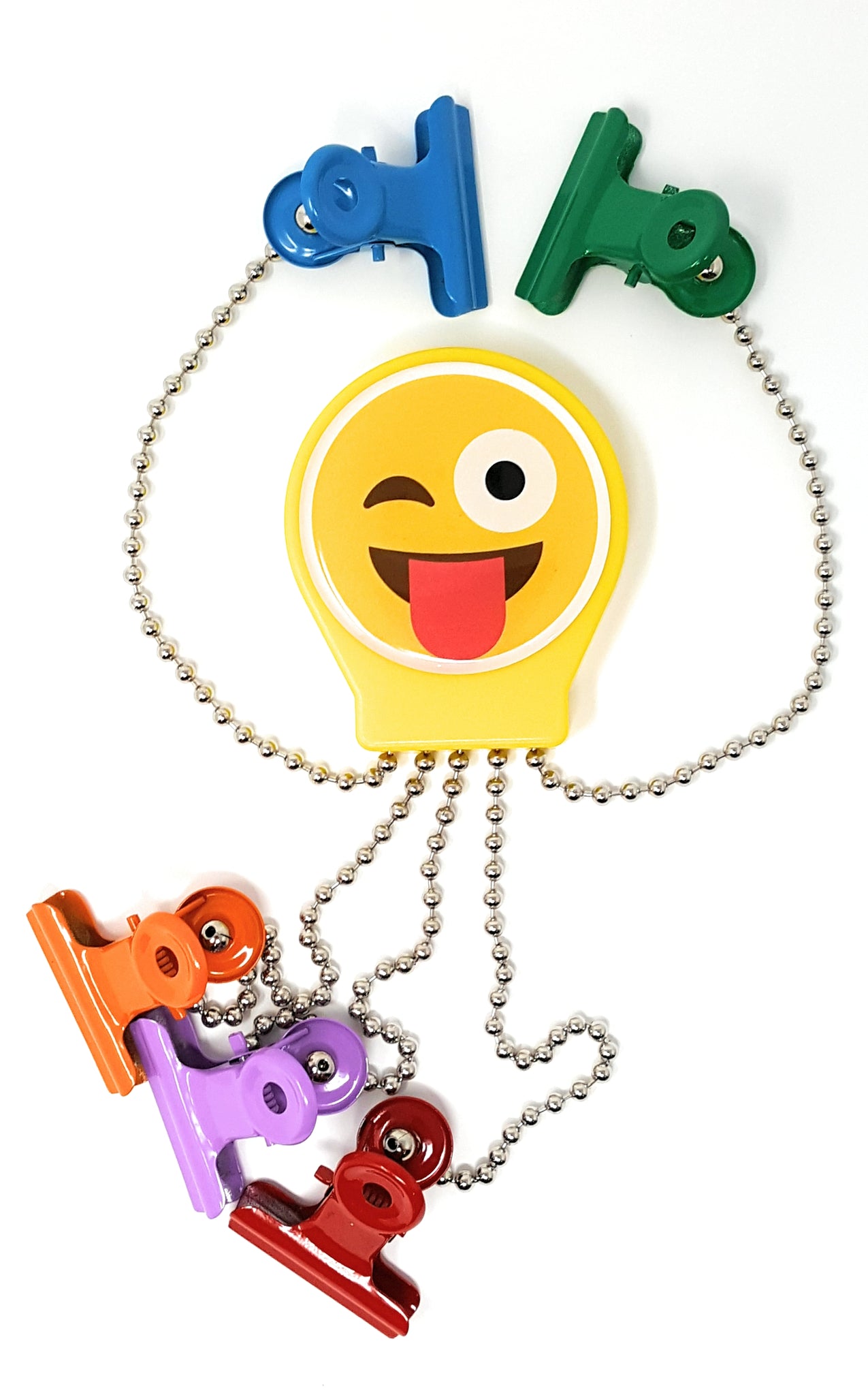 OctoClip Refrigerator Magnet – Wink Wacky Emoji with Multi Colored Clips