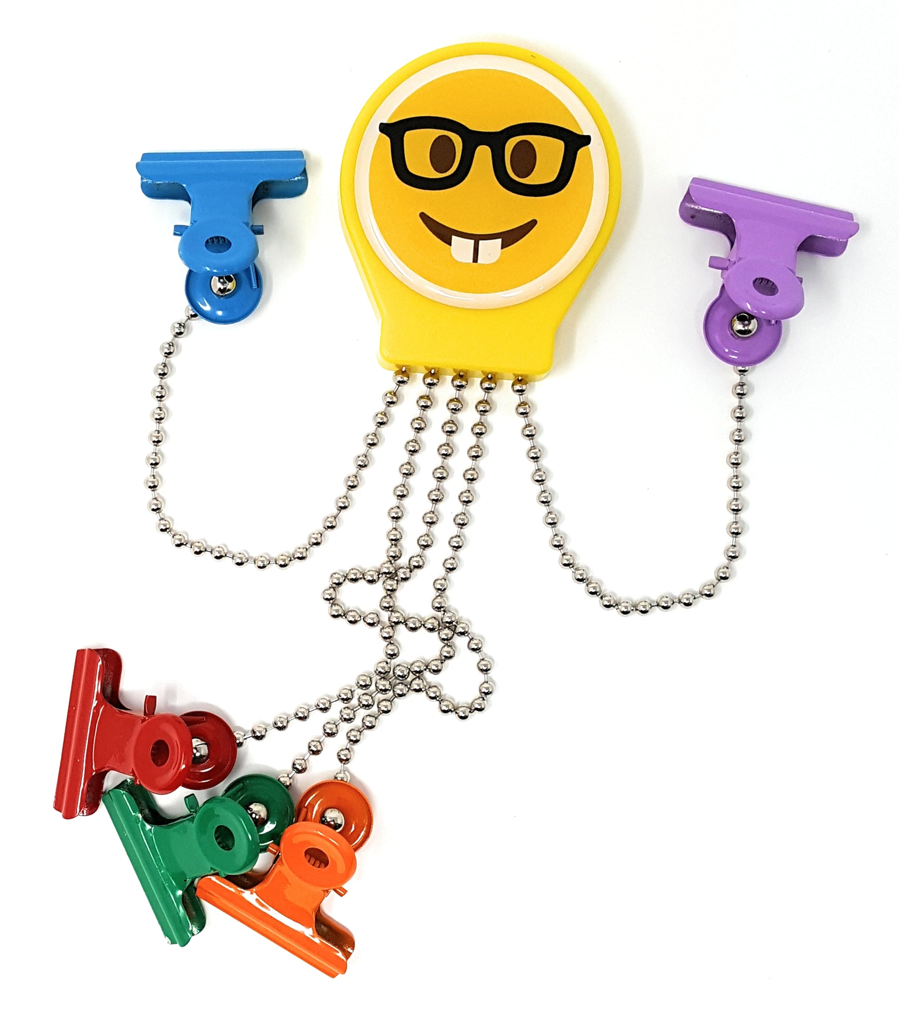 OctoClip Refrigerator Magnet – Nerd Emoji with Multi Colored Clips