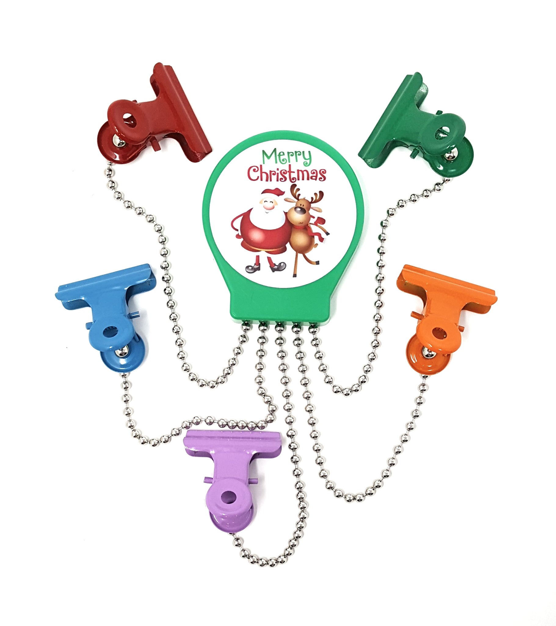OctoClip Refrigerator Magnet - Merry Christmas with Multi Colored Clips